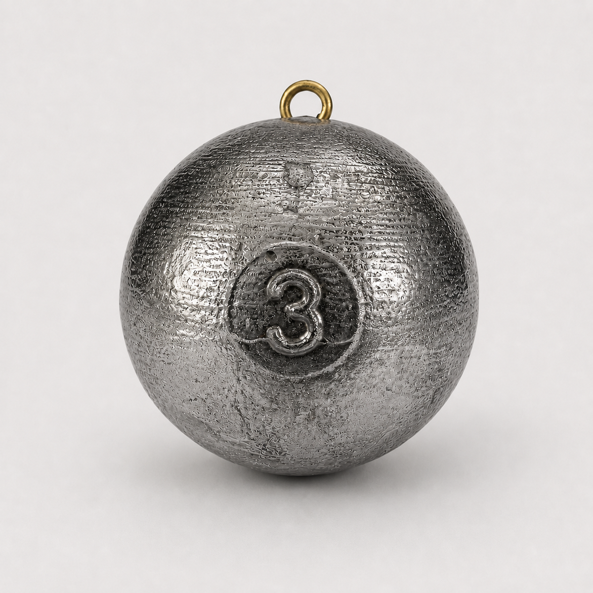 3 lb round cannon ball fishing weight with brass attachment eyelet and stamped weight marking